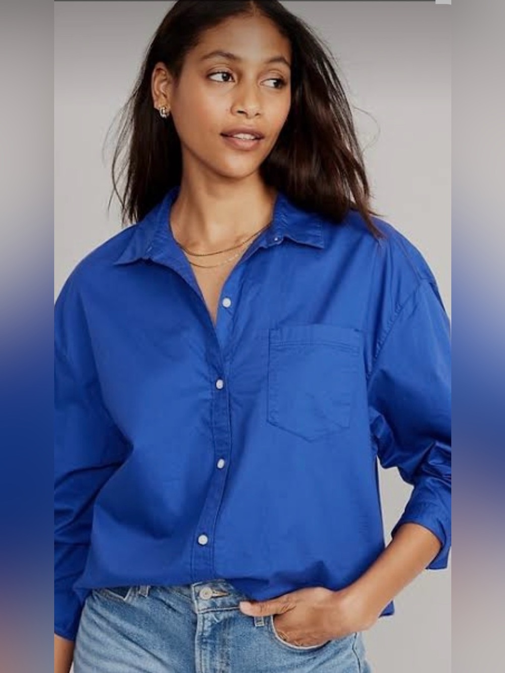 NWT Old Navy Royal Blue Women's Button-Down Shirt Oversized Poplin Byfrnd X-Larg
